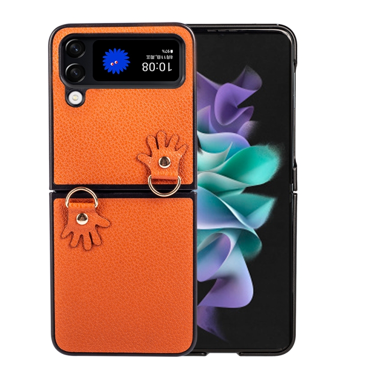 

For Samsung Galaxy Z Flip4 Folding Retro Litchi Texture Phone Case(Orange)