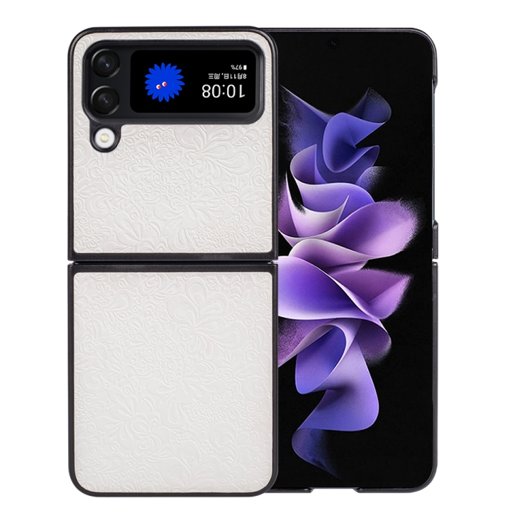 

For Samsung Galaxy Z Flip4 Flower Butterfly Embossing Phone Case(White)