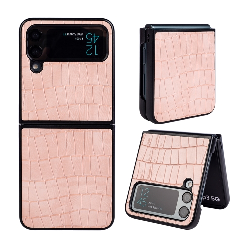 

For Samsung Galaxy Z Flip4 Glossy CrocodileTexture Phone Case(Pink)