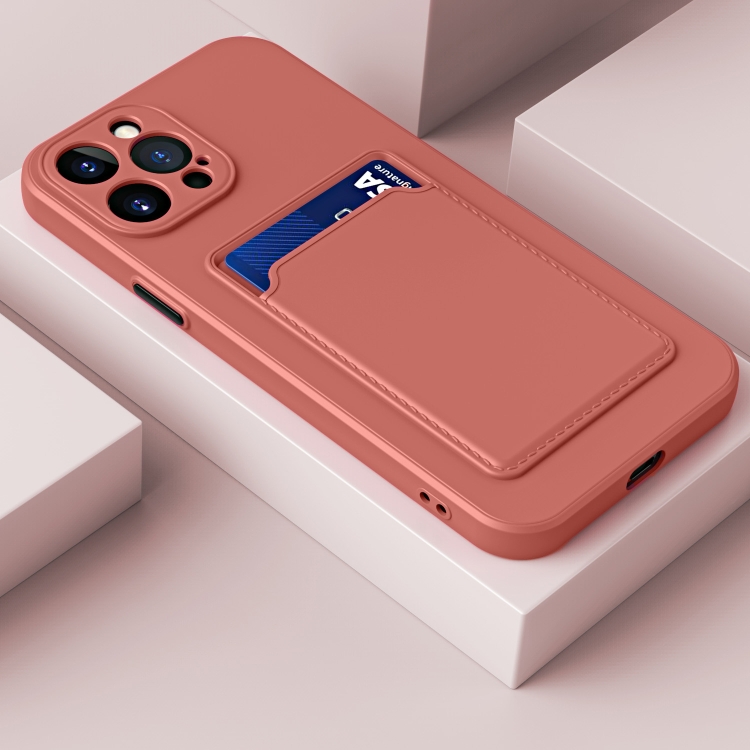 

For iPhone 14 Skin Feel Card Color Button TPU Case (Rose Red)
