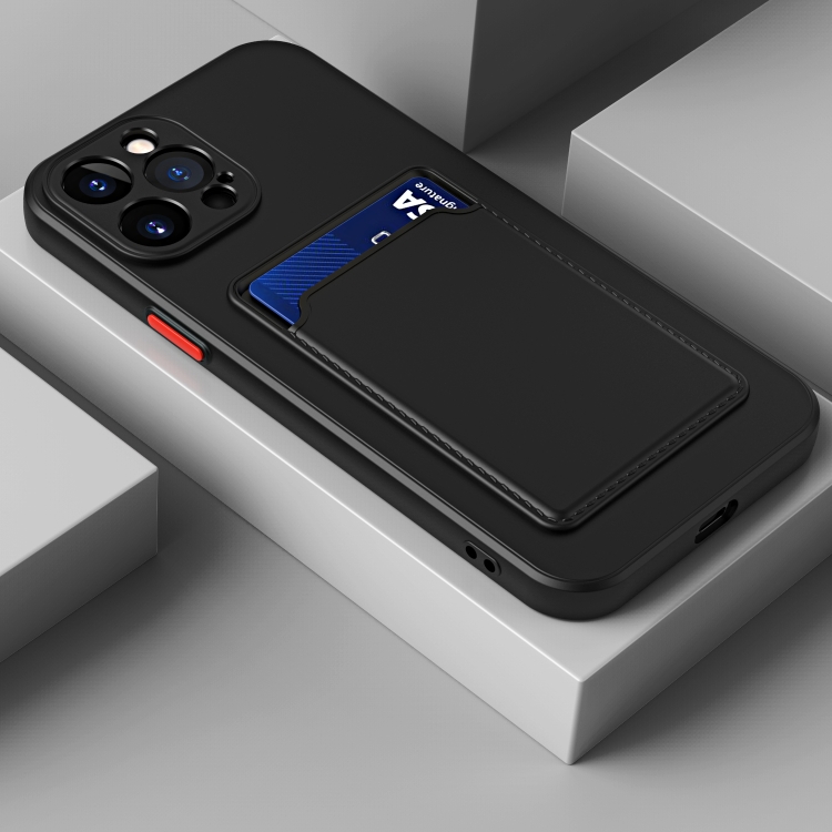 

For iPhone 14 Pro Max Skin Feel Card Color Button TPU Case (Black)