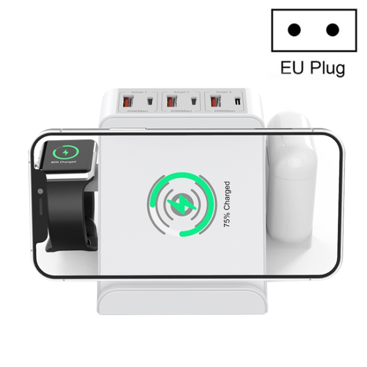 

F8 80W 9 in 1 PD3.0 + QC3.0 + 15W Wireless Charging Multifunction Charger EU Plug(White)
