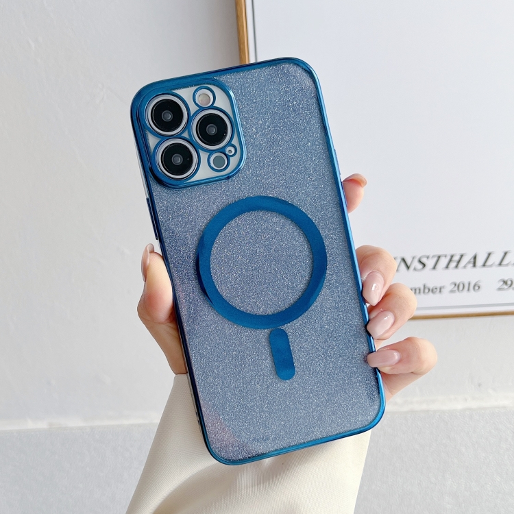 

For iPhone 14 Plating Magsafe Glitter Phone Case (Dark Blue)
