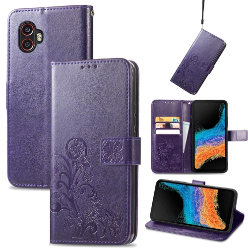 

For Samsung Galaxy Xcover6 Pro Four-leaf Embossed Clasp Buckle Leather Phone Case(Purple)
