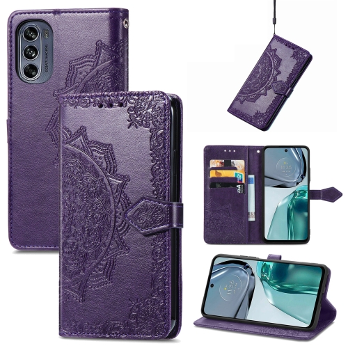 

For Motorola Moto G62 Mandala Flower Embossed Leather Phone Case(Purple)