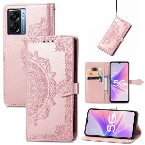 

For OPPO A57 5G Mandala Flower Embossed Leather Phone Case(Rose Gold)