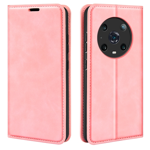 

For Honor Magic4 Pro Retro-skin Magnetic Suction Leather Phone Case(Pink)