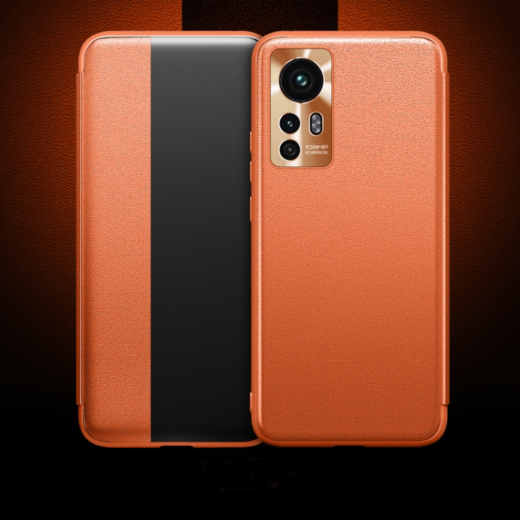 

For Xiaomi 12S Pro Side Display Plain Leather Phone Case(Orange)