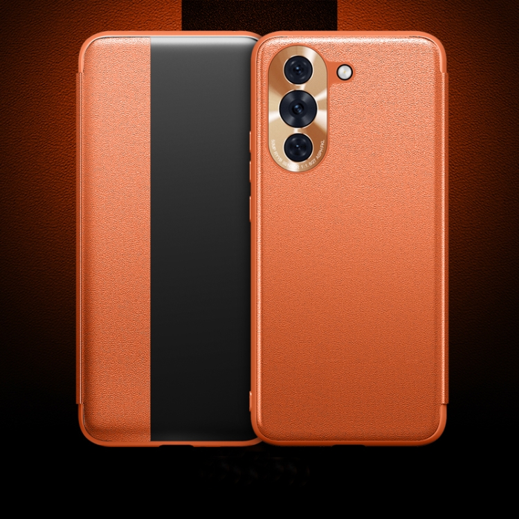 

For Huawei Nova 10 Side Display Plain Leather Phone Case(Orange)