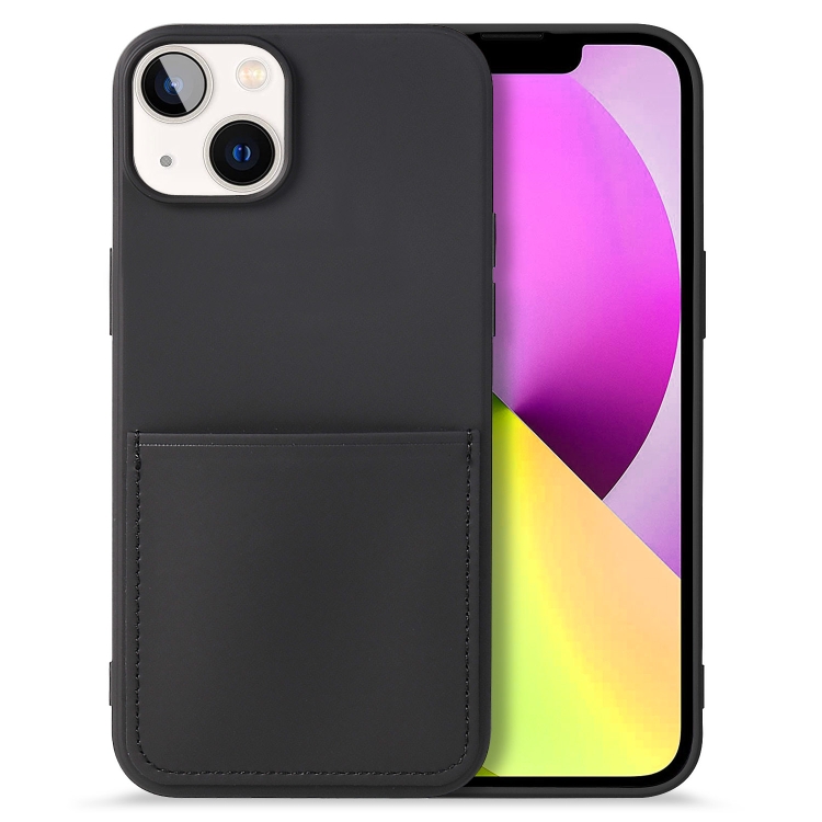 

Liquid Silicone Skin Feel Phone Case with Card Slot For iPhone 14(Black)