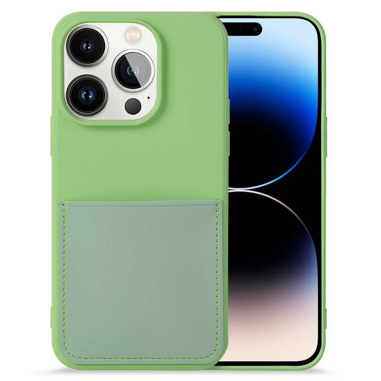 

Liquid Silicone Skin Feel Phone Case with Card Slot For iPhone 14 Pro Max(Green)