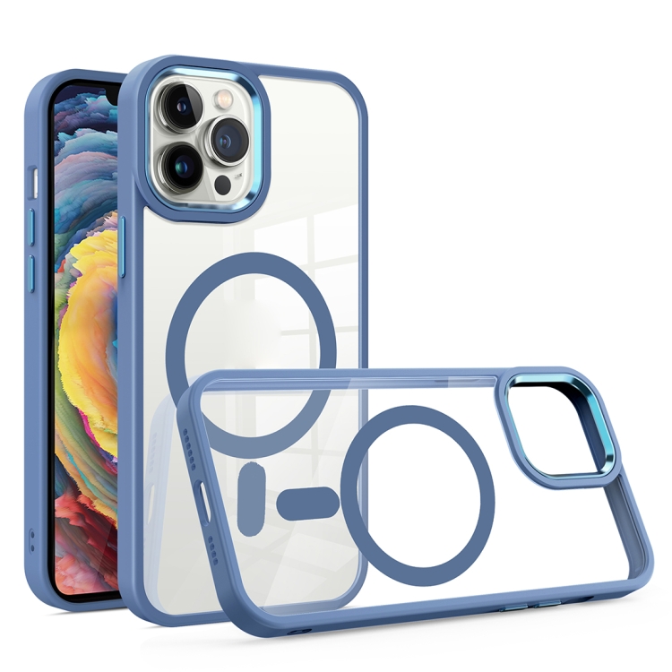 

For iPhone 13 Pro Gold Shield Clear TPU MagSafe Phone Case (Blue)