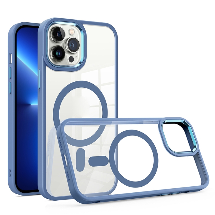 

For iPhone 13 Pro Max Gold Shield Clear TPU MagSafe Phone Case (Blue)