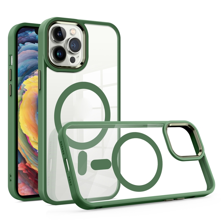 

For iPhone 12 Gold Shield Clear TPU MagSafe Phone Case(Green)