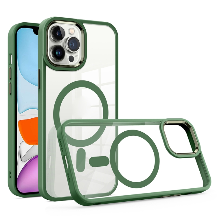 

For iPhone 11 Gold Shield Clear TPU MagSafe Phone Case (Green)