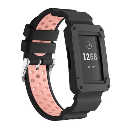 

For Fitbit Charge 3 All-in-one Silicone Protective Case Replacement Watch Band(Pink)