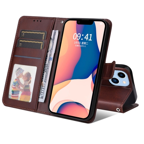 

JSM Calf Texture Leather Phone Case For iPhone 14(Brown)