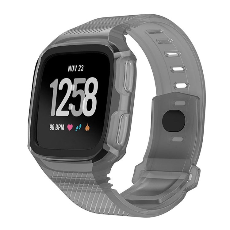 

For Fitbit Versa Integrated Protection Silicone Watch Band(Grey Black)