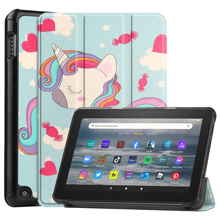 

For Amazon Fire 7 12th 2022 JSM Smart Leather Tablet Case(Unicorn)