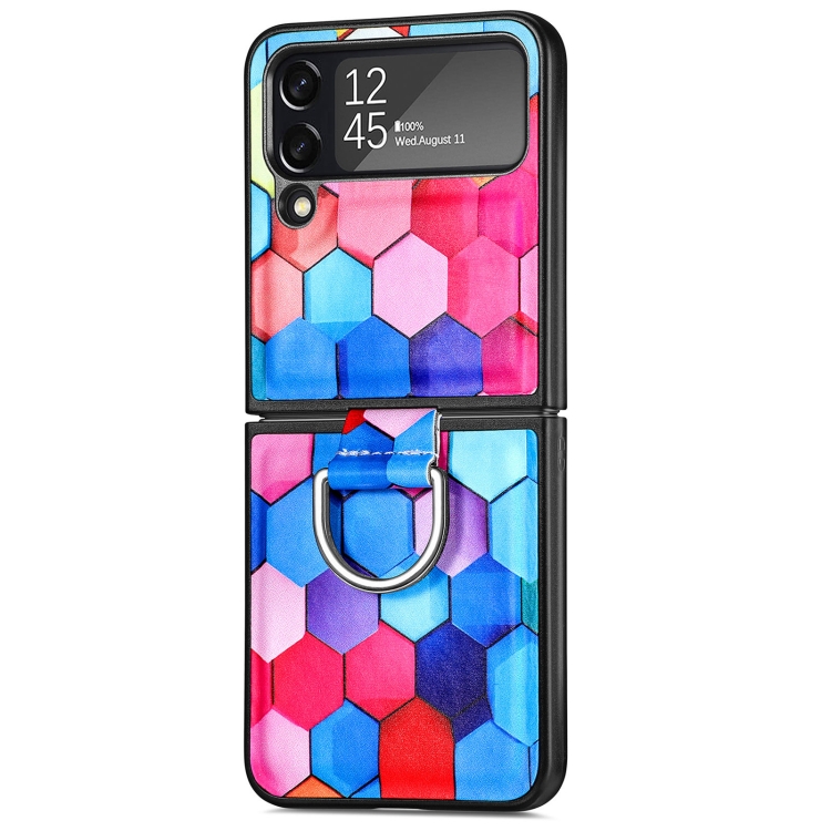 

For Samsung Galaxy Z Flip4 JUNSUNMAY Color Painting Ring Folding Phone Case(Colorful Hexagon)