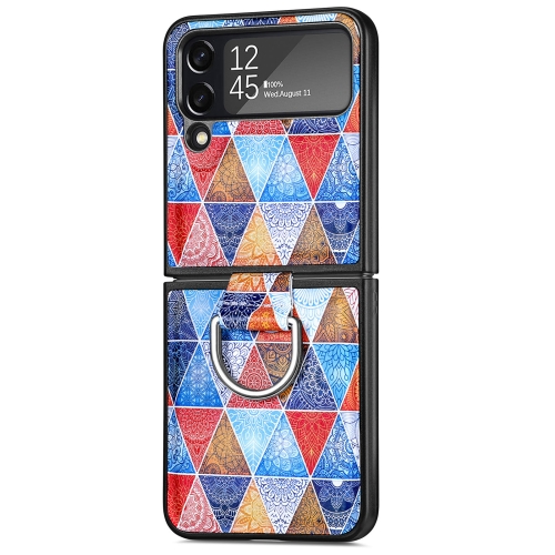 

For Samsung Galaxy Z Flip4 JUNSUNMAY Color Painting Ring Folding Phone Case(Colorful Rhombus)