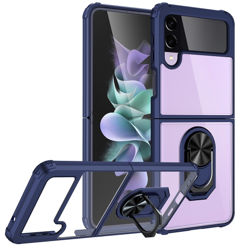 

For Samsung Galaxy Z Flip4 JUNSUNMAY TPU Frame PC Ring Phone Case(Dark Blue)