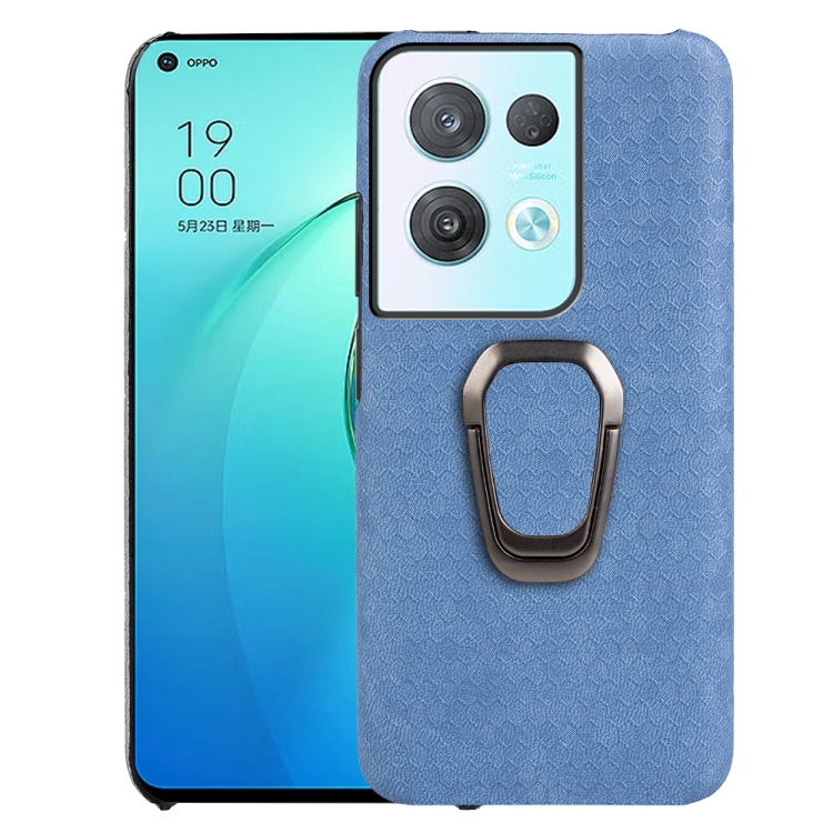 

For OPPO Reno8 Pro 5G Ring Holder Honeycomb PU Phone Case(Wathet)