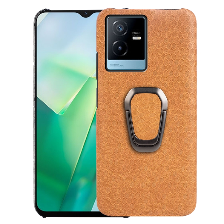 

For vivo T2X 5G Ring Holder Honeycomb PU Phone Case(Orange)