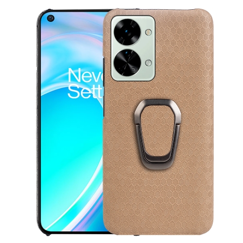 

For OnePlus Nord 2T 5G Ring Holder Honeycomb PU Phone Case(Coffee)