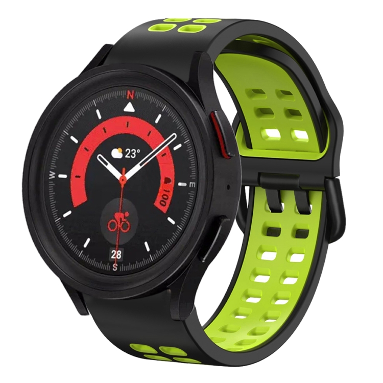 

For Samsung Galaxy Watch 5 44mm 20mm Breathable Two-Color Silicone Watch Band(Black+Green)