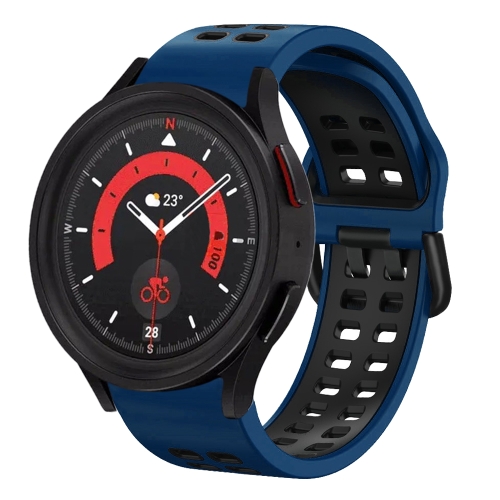 

For Samsung Galaxy Watch 5 44mm 20mm Breathable Two-Color Silicone Watch Band(Midnight Blue+Black)