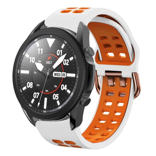 

For Samsung Galaxy Watch 5 Pro 45mm 20mm Breathable Two-Color Silicone Watch Band(White+Orange)