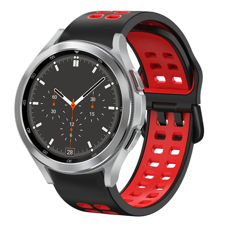 

For Samsung Galaxy Watch 4 Classic 46mm 20mm Breathable Two-Color Silicone Watch Band(Black+Red)