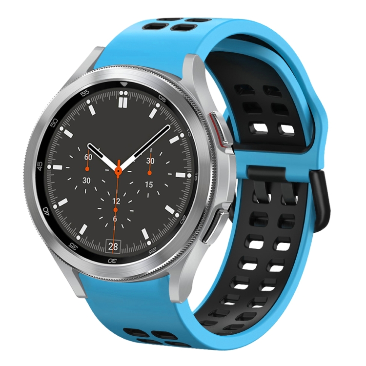 

For Samsung Galaxy Watch 4 Classic 46mm 20mm Breathable Two-Color Silicone Watch Band(Skyblue+Black)