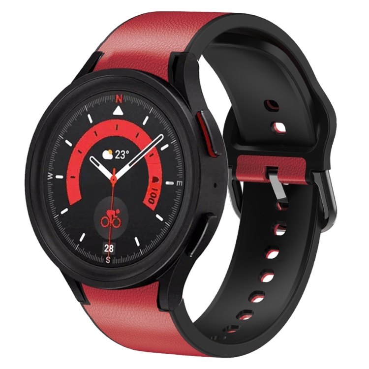 

For Samsung Galaxy Watch 5 44mm 20mm Silicone Adhesive Leather Watch Band(Red)