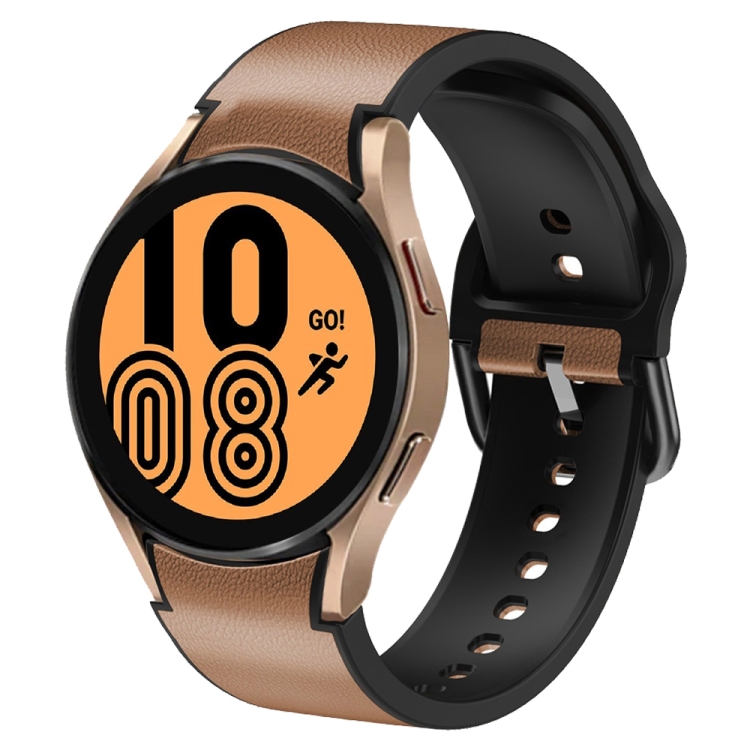 

For Samsung Galaxy Watch 4 40mm 20mm Silicone Adhesive Leather Watch Band(Light Brown)