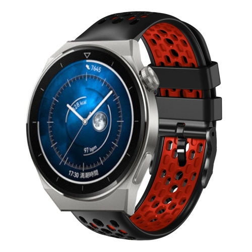

For Huawei Watch GT3 Pro 46mm 22mm Two-Color Breathable Silicone Watch Band(Black+Red)