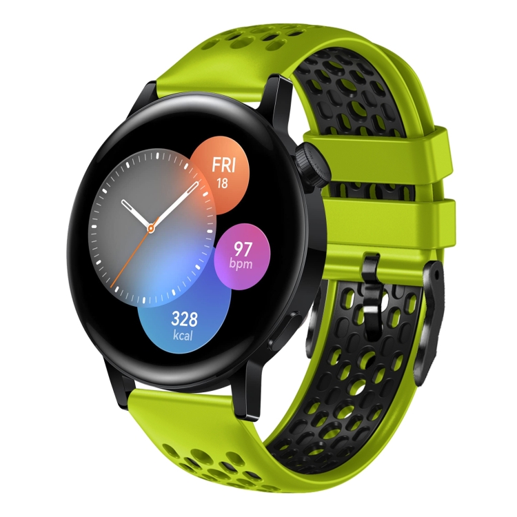 

For Huawei Watch 3 22mm Two-Color Breathable Silicone Watch Band(Lime+Black)