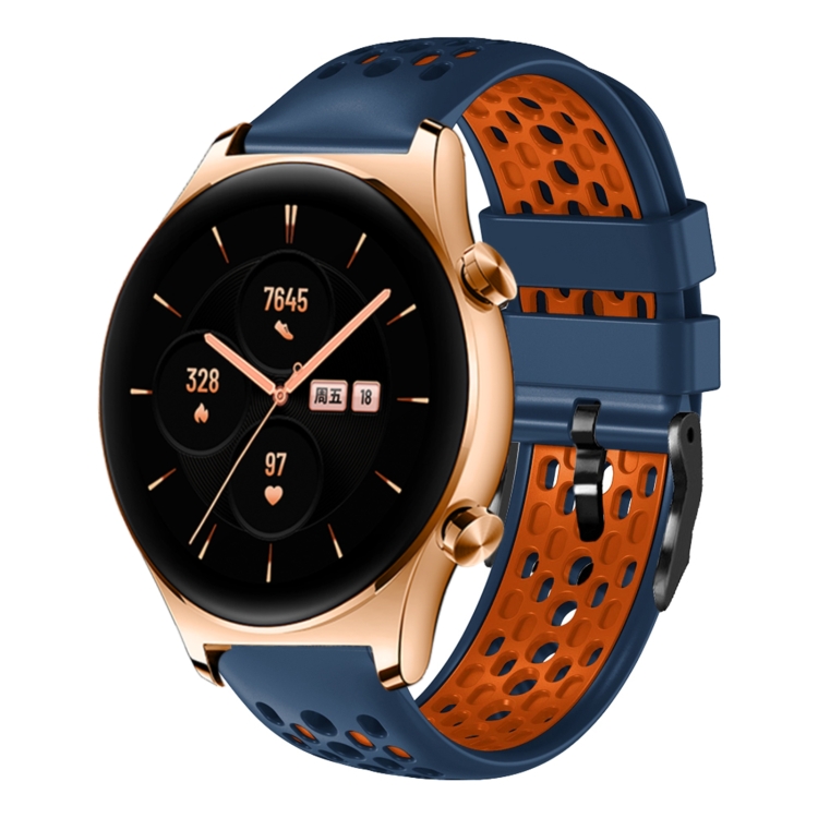 

For Honor Watch GS 3 22mm Two-Color Breathable Silicone Watch Band(Midnight Blue+Orange)