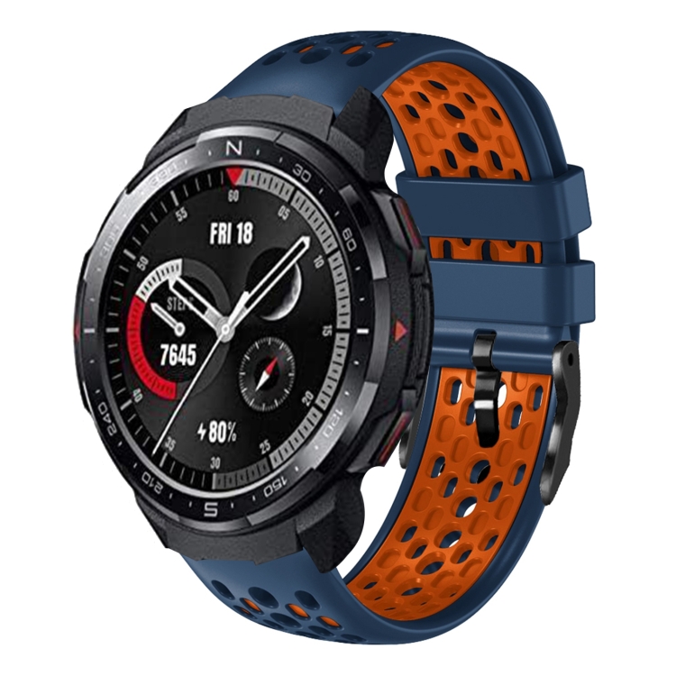 

For Honor Watch GS Pro 22mm Two-Color Breathable Silicone Watch Band(Midnight Blue+Orange)