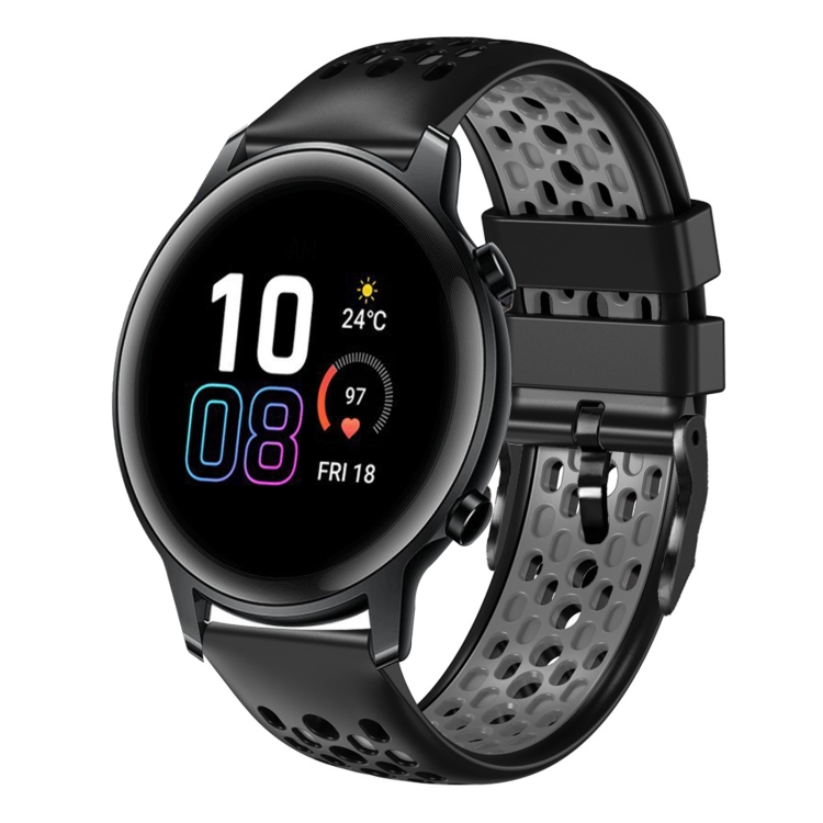 

For Honor Magic Watch 2 46mm 22mm Two-Color Breathable Silicone Watch Band(Black+Grey)