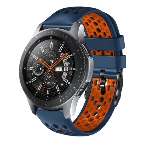 Per Samsung Galaxy Watch 46mm 22mm Cinturino in silicone traspirante  bicolore (blu notte + arancione)