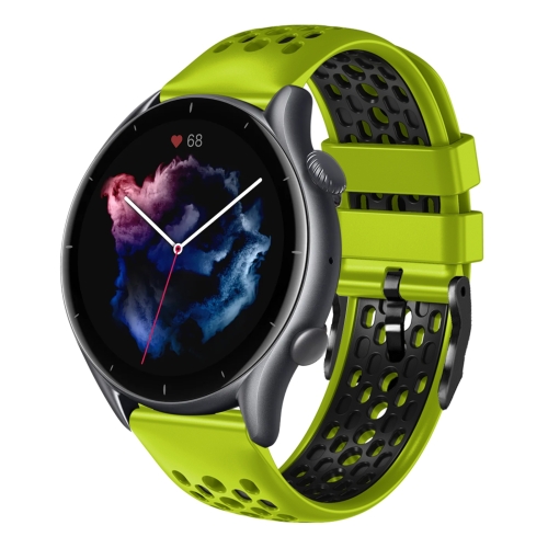 

For Amazfit GTR 3 22mm Two-Color Breathable Silicone Watch Band(Lime+Black)