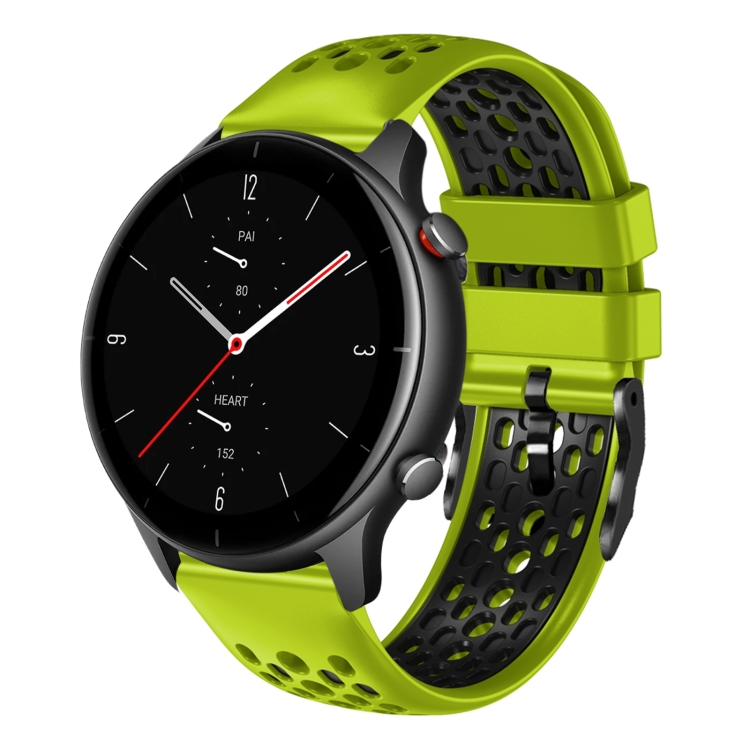 

For Amazfit GTR 2e 22mm Two-Color Breathable Silicone Watch Band(Lime+Black)