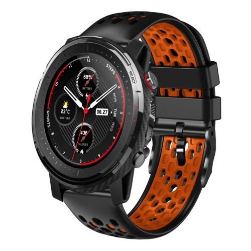 

For Amazfit 3 22mm Two-Color Breathable Silicone Watch Band(Black+Orange)