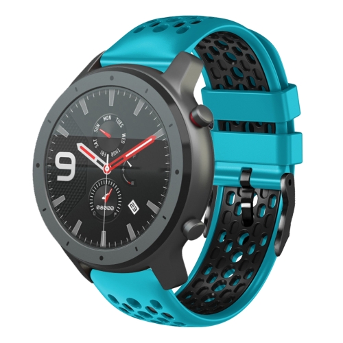 

For Amazfit GTR 47mm 22mm Two-Color Breathable Silicone Watch Band(Skyblue+Black)