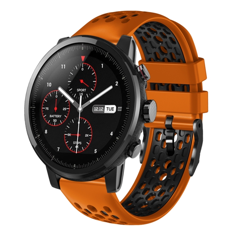 

For Amazfit 2 Stratos 22mm Two-Color Breathable Silicone Watch Band(Orange+Black)