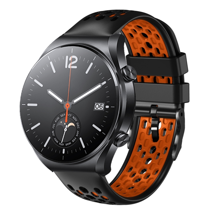 

For Xiaomi MI Watch S1 22mm Two-Color Breathable Silicone Watch Band(Black+Orange)