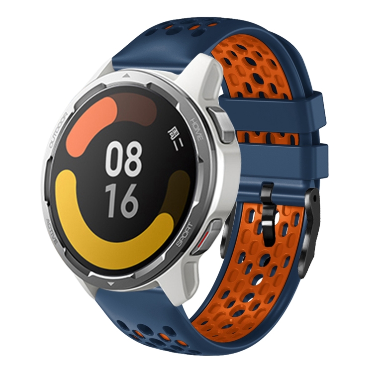 

For Xiaomi MI Watch Color 2 22mm Two-Color Breathable Silicone Watch Band(Midnight Blue+Orange)