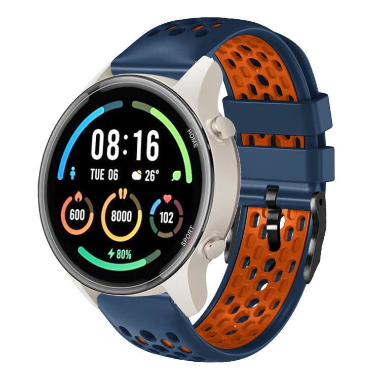 

For Xiaomi MI Watch Sport 22mm Two-Color Breathable Silicone Watch Band(Midnight Blue+Orange)
